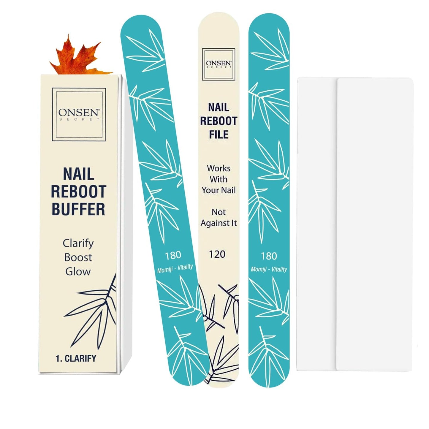 Onsen Secret Professional Nail Buffer Block | 4-Way Buffing for Natural Shine & Healthy Natural Nails - Includes 2 Extra Shine Pads, Salon-Quality, Post-Gel & Acrylic Recovery | 1 Pack