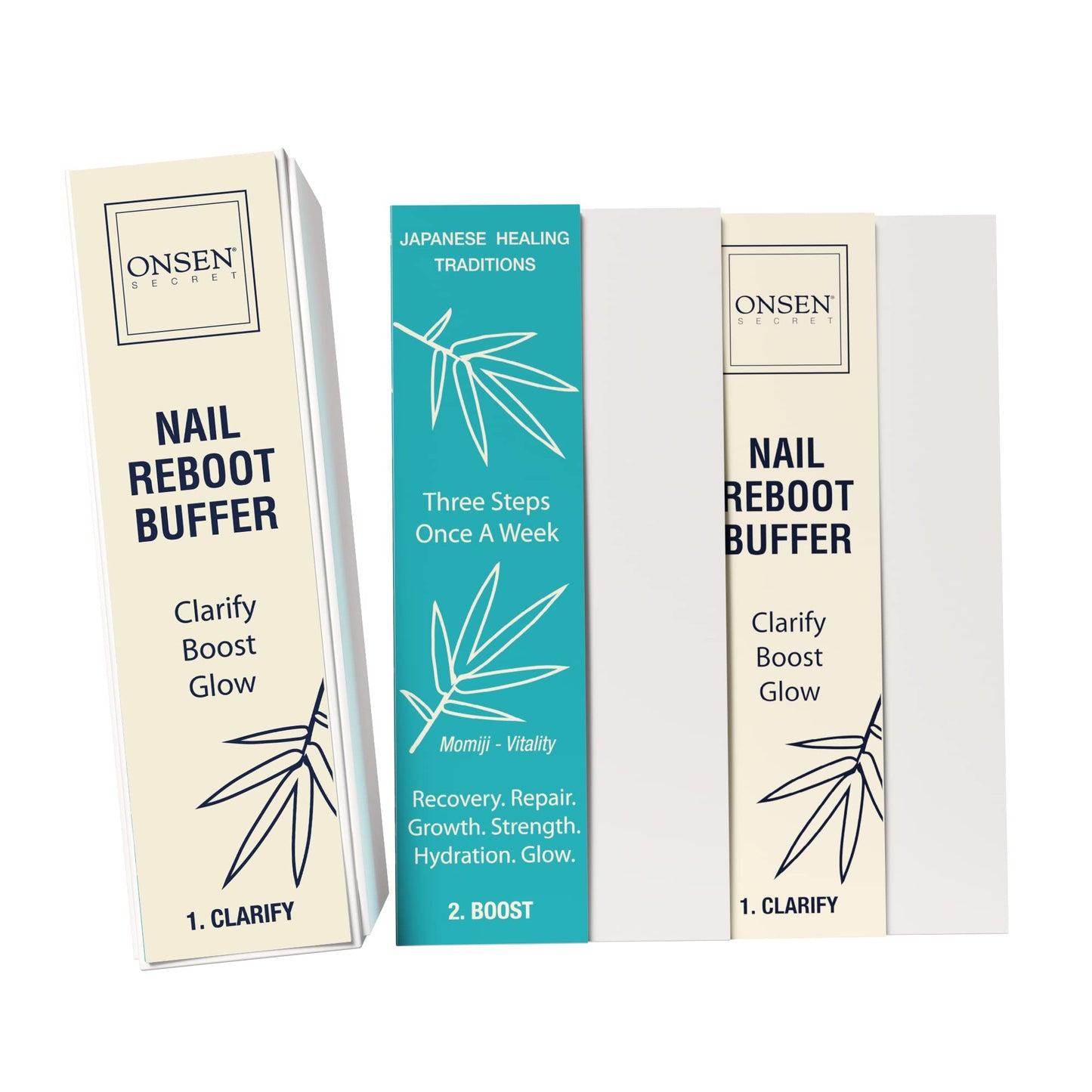 Onsen Secret Professional Nail Buffer Block | 4-Way Buffing for Natural Shine & Healthy Natural Nails - Includes 2 Extra Shine Pads, Salon-Quality, Post-Gel & Acrylic Recovery | 1 Pack