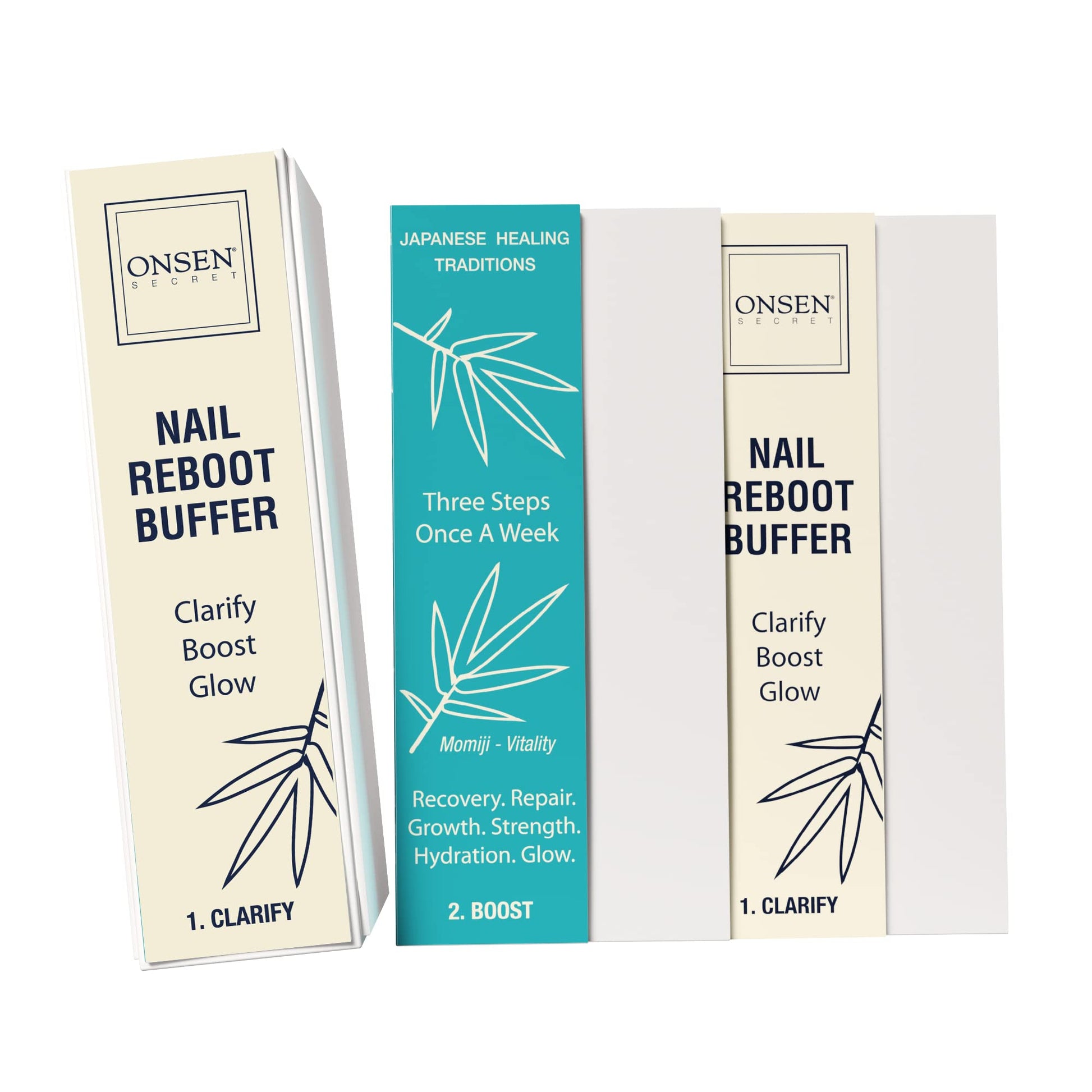Onsen Secret Professional Nail Buffer Block | 4-Way Buffing for Natural Shine & Healthy Natural Nails - Includes 2 Extra Shine Pads, Salon-Quality, Post-Gel & Acrylic Recovery | 1 Pack