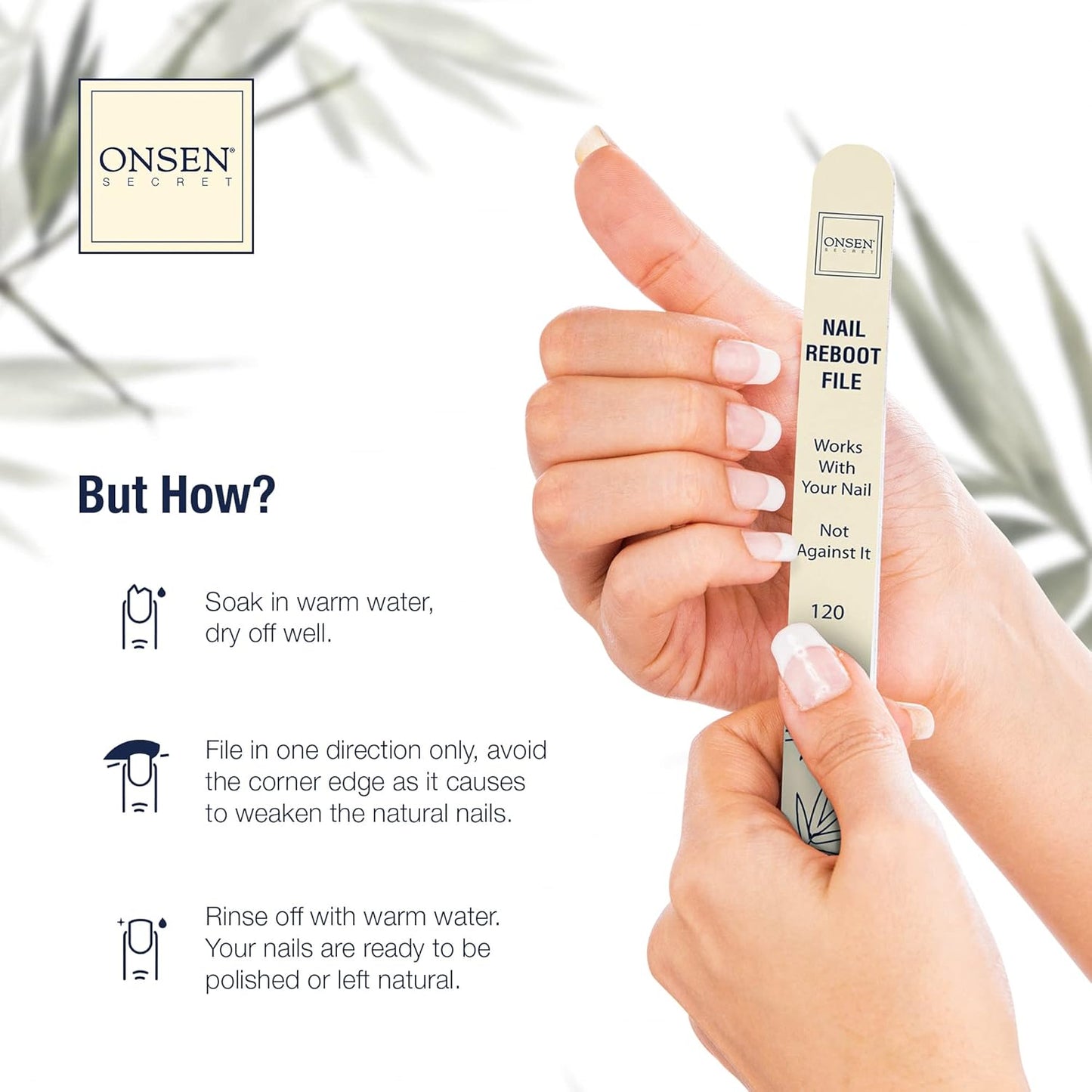 Onsen Secret Japanese Nail File - Professional 6-Pack Nail Files, Double Sided Natural & Acrylic Filers - 120/180 Grit - Disposable, Salon Smooth | Best Onsen File for Shiny Nails
