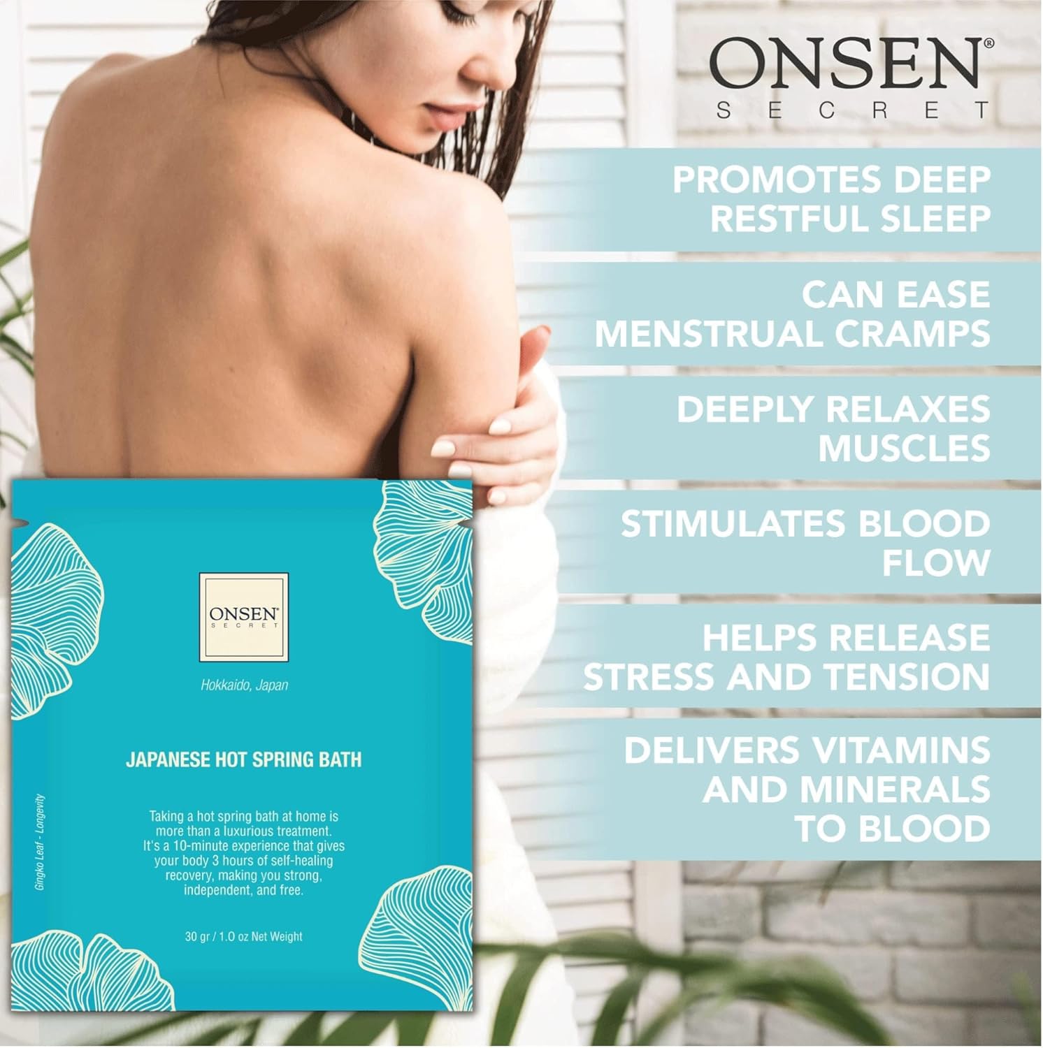 Onsen Japanese Hot-Spring Bath Minerals A Perfect Way to Hydrate and Soothe Your Body Soak in Green Bamboo Extract, Pagoda Tree Flower Enzymes, and More, Unwind, Relaxation, Improve Sleep (Pack of 1)