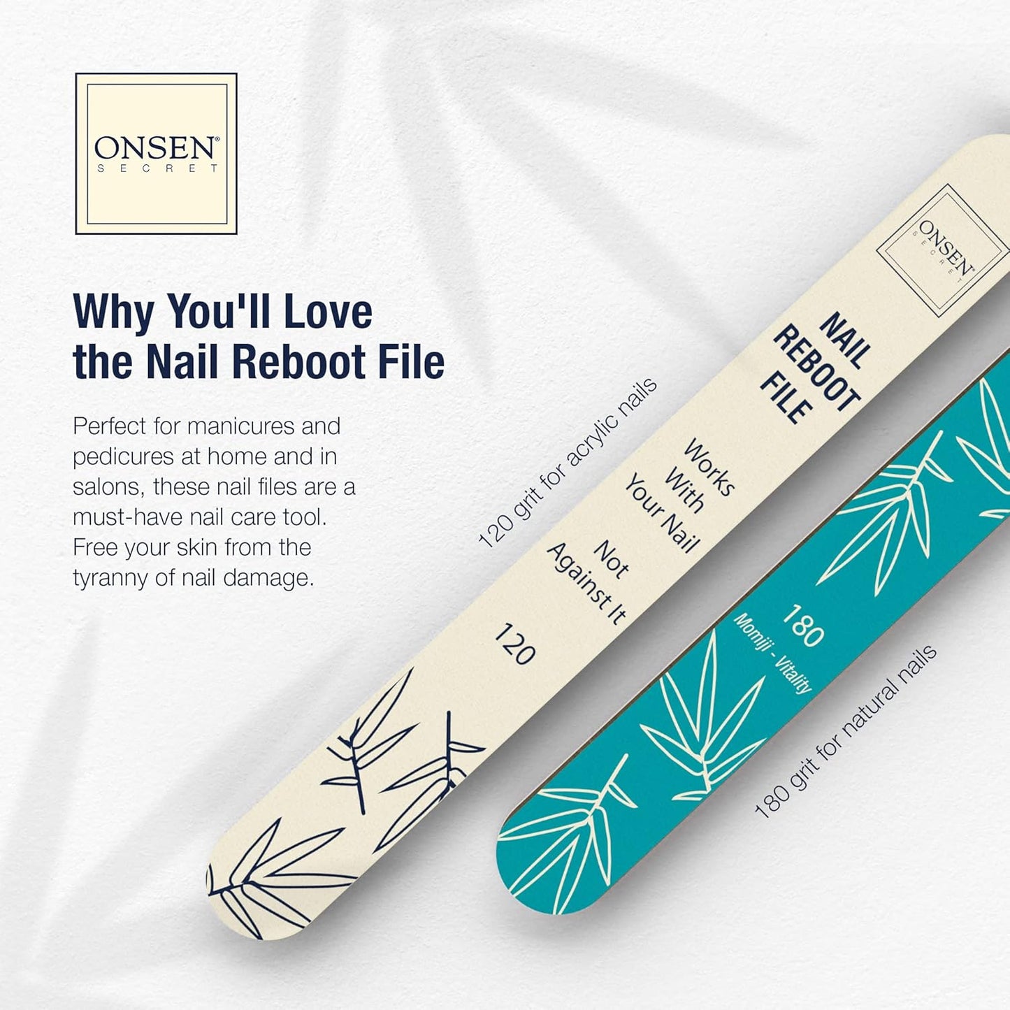 Onsen Secret Japanese Nail File - Professional 6-Pack Nail Files, Double Sided Natural & Acrylic Filers - 120/180 Grit - Disposable, Salon Smooth | Best Onsen File for Shiny Nails