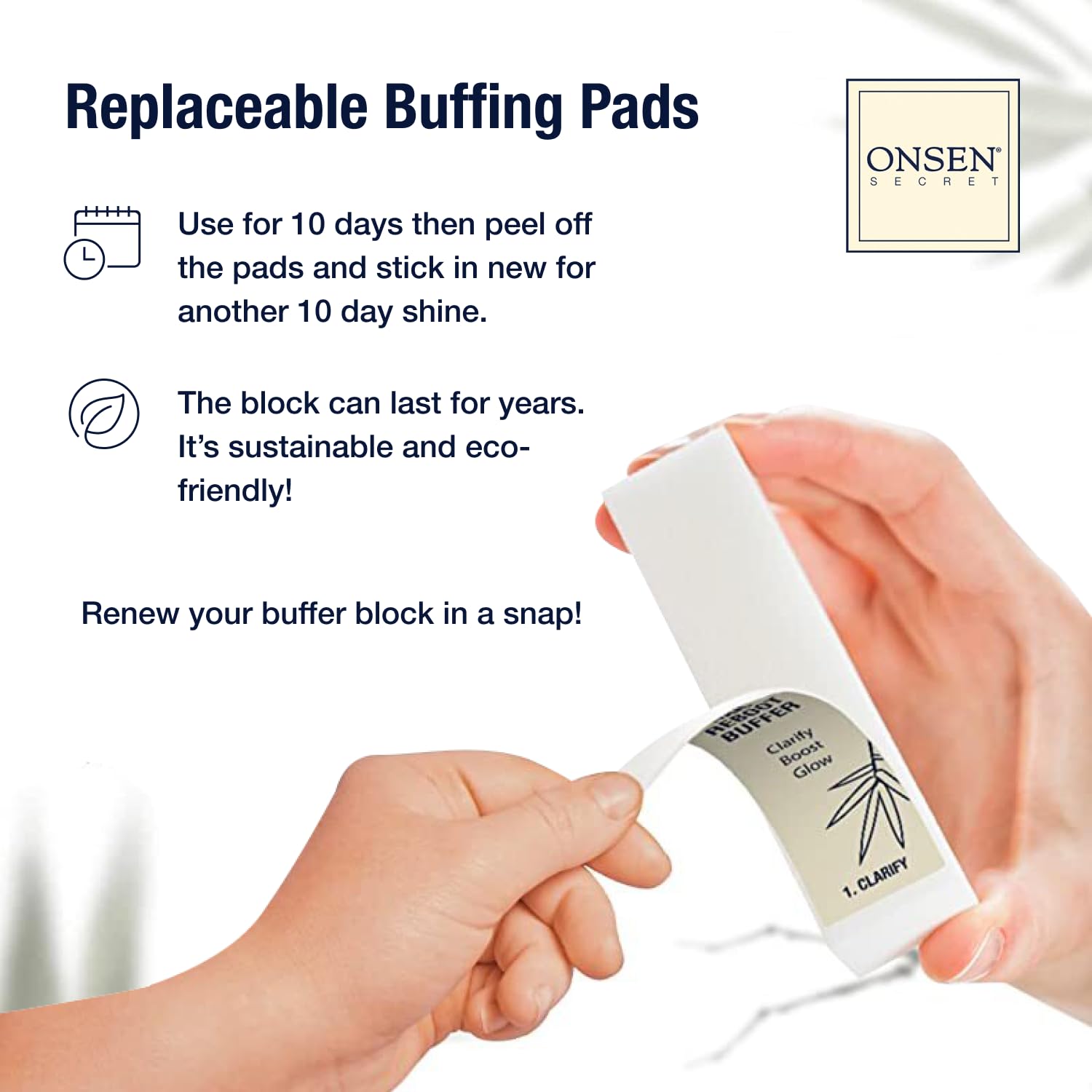 Onsen Nail Buffer Block Replacement Pads - 3 Way Buffing Smooth Shine Natural Nail Polisher with 3 Sides Coarse Soft Silky for Professional Nail Care, Nail Buffer Replacement Pads, 4x Combo Pads, 1pk
